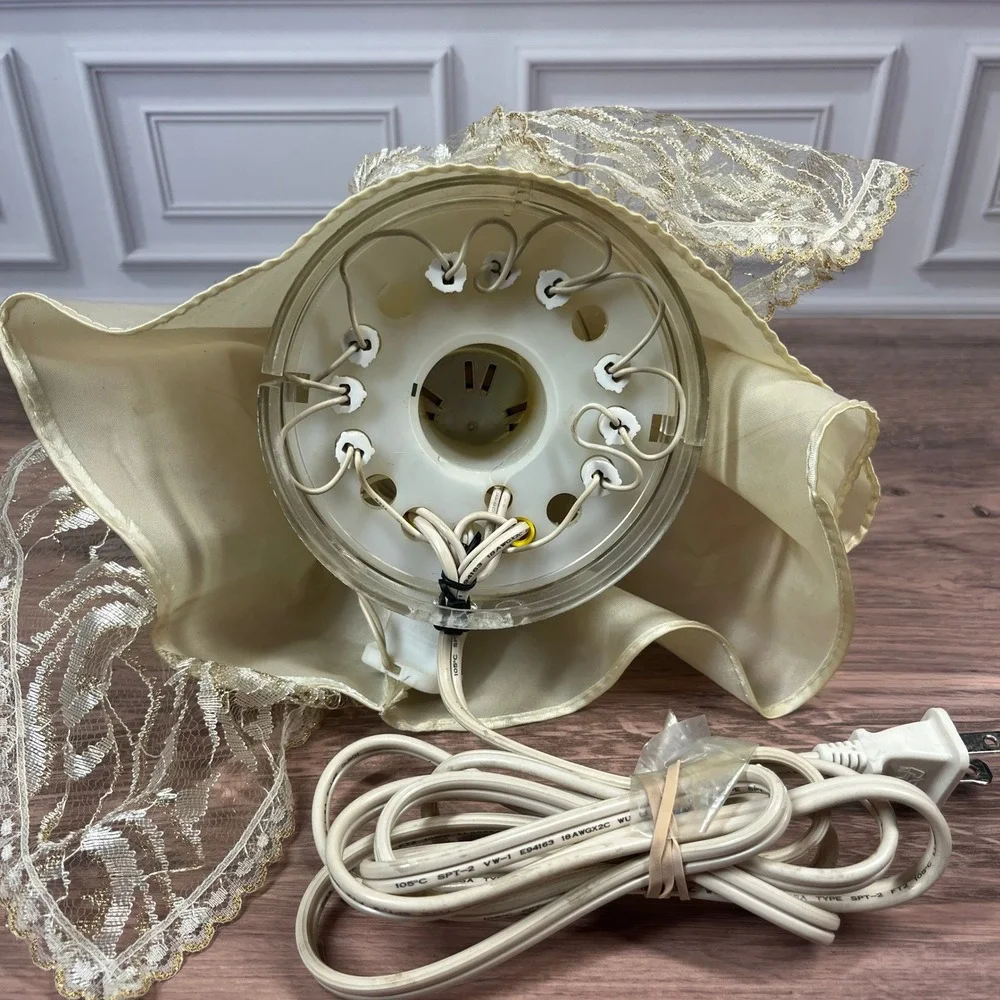 Vintage Animated Angel Tree Topper Christmas 11in Gold Cream Moving Wings Lit - Picture 9 of 13